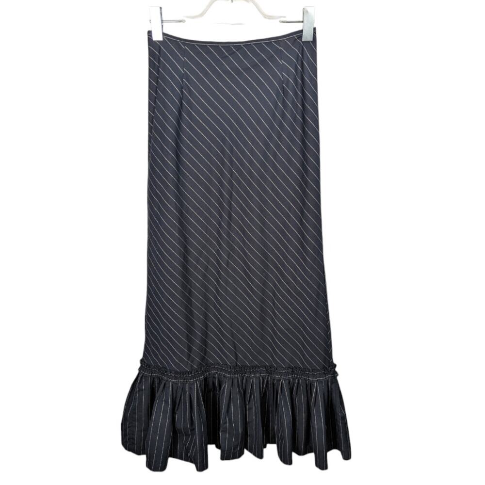 Vintage 90's Oilily Maxi Skirt Navy Diagonal Striped Stitch Ruffle Hem Size 34